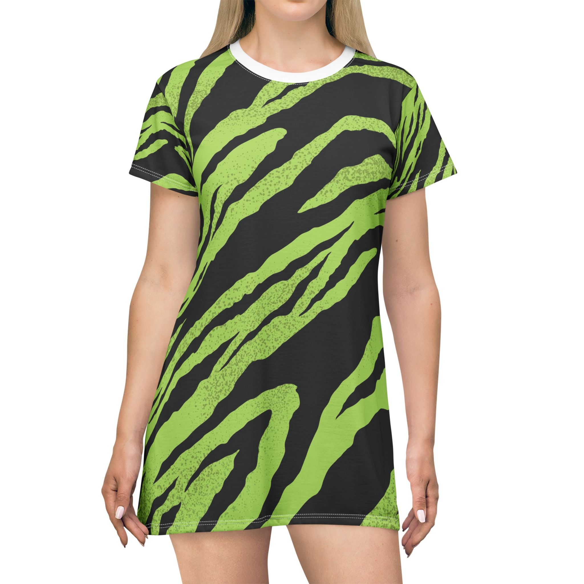 Bold Green Zebra Print T-Shirt Dress for Stylish Everyday Wear